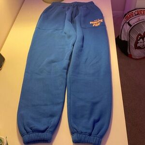 Blue White Fox Sweatpants with Pink Letters